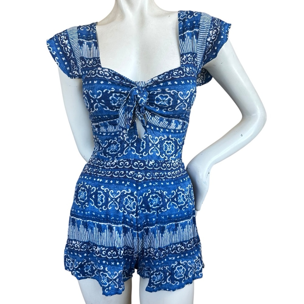 House of Harlow 1460 Blue & White Cutout Short Sleeve Romper Euro Summer Size XS